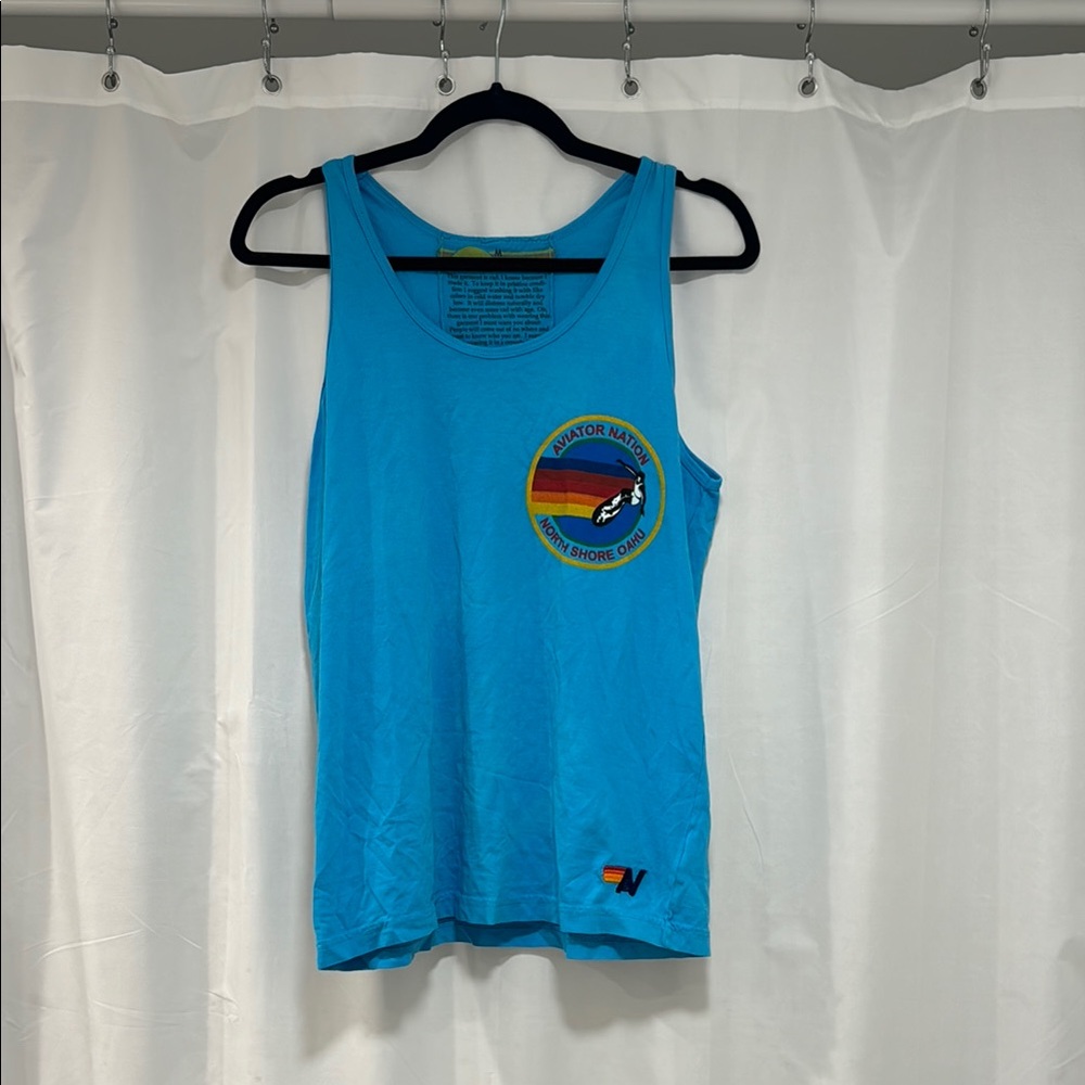 Aviator Nation Blue Tank Top with Graphic Design